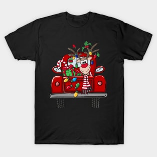 Santa and Rudolph Lighted Red Truck Christmas Yard Art 2 T-Shirt